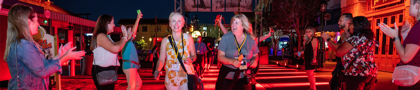 Women walking and laughing